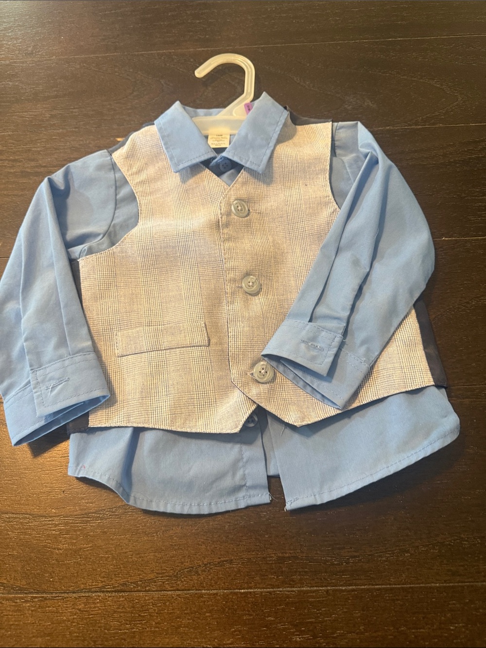 George Light Blue Shirt and Beige Vest Set